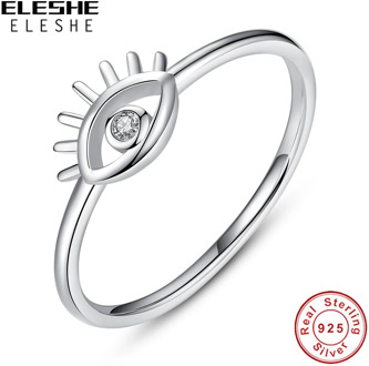 ELESHE 100% Real 925 Sterling Silver Lucky Eye Finger Rings for Women Clear CZ Crystal Rings Silver 925 Jewelry Party Gift