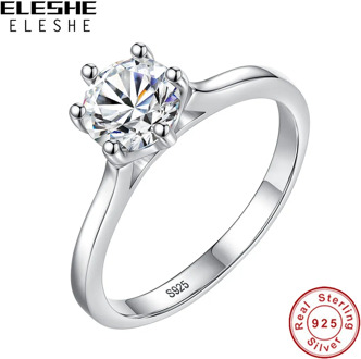 ELESHE Romantic 925 Sterling Silver Rings Wedding Sparkling Cubic Zirconia Crystal Finger Ring for Women Fashion Silver Jewelry