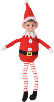 Elf kerst knuffel - 35 cm - pluche - rood - kerstknuffel elf - plank elf