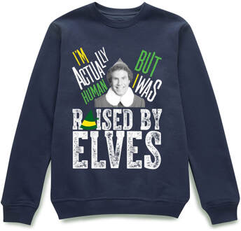 Elf Raised By Elves Christmas Jumper - Navy - XL Blauw