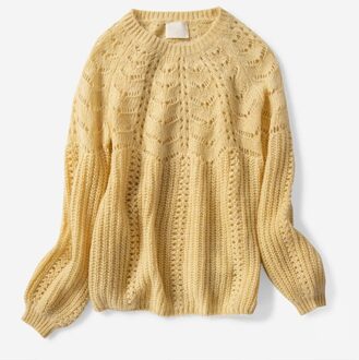 Elfbop Dames Wit/Blauw/Geel/Groen/Bruin Breien Mohair & Wol Hollow Out Trui Trui Top Stijl Jumper Geel / L