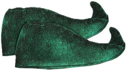 Elfen schoenenovertrekken - 1 paar - groen - volwassenen - Kerst thema verkleed accessoires
