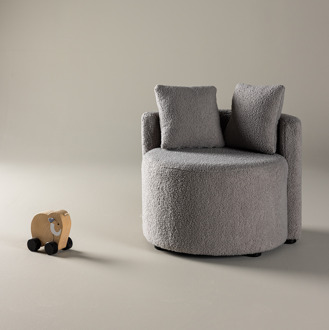 Elina ronde kinderfauteuil teddy grijs – met twee kussens