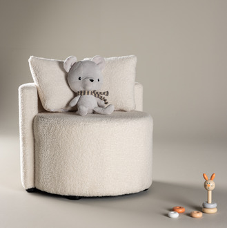Elina ronde kinderfauteuil teddy wit – met twee kussens