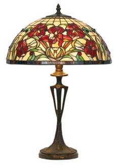 Eline tafellamp in Tiffany stijl bruin, crème, rood