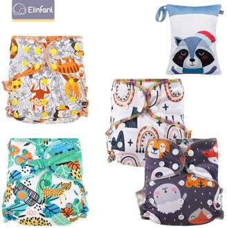 Elinfant 4 Stuks Zware Wetter Hybrid Aio/AI2 Baby Doek Luier Met 1 Stuk Gratis Natte Zak Fraldas Ecológicas SMT094-blauw