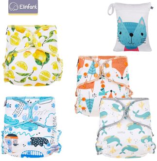 Elinfant 4 Stuks Zware Wetter Hybrid Aio/AI2 Baby Doek Luier Met 1 Stuk Gratis Natte Zak Fraldas Ecológicas SMT094-geel