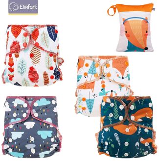 Elinfant 4 Stuks Zware Wetter Hybrid Aio/AI2 Baby Doek Luier Met 1 Stuk Gratis Natte Zak Fraldas Ecológicas SMT094-oranje