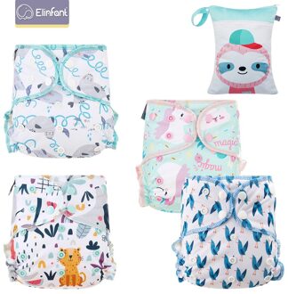 Elinfant 4 Stuks Zware Wetter Hybrid Aio/AI2 Baby Doek Luier Met 1 Stuk Gratis Natte Zak Fraldas Ecológicas SMT094-roze