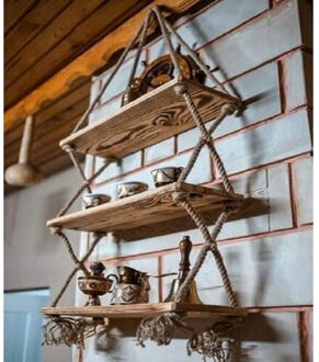 Elisra Houten Decoratieve 3 Touw Boekenkast Plank