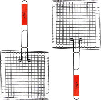 Elite BBQ/barbecue rooster - 2x - klem grill - metaal/hout - 22 x 46 x 1 cm - barbecueroosters