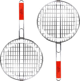 Elite BBQ/barbecue rooster - 2x - klem grill - metaal/hout - 31 x 58 x 3 cm