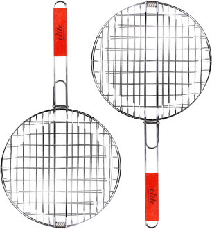 Elite BBQ/barbecue rooster - 2x - klem grill - metaal/hout - 40 x 66 x 1 cm