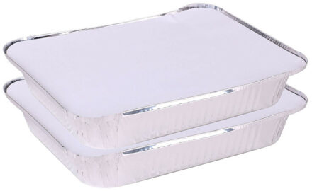 Elite Meal prep bewaar bakjes - Aluminium - 2x - 33 x 25 x 5 cm - met deksel - Vershoudbakjes Zilverkleurig