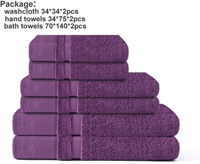 Elka 100% Katoenen Handdoek Set Bathtowel Facetowel Handtowel Zachte Bad Gezicht Handdoek Badkamer Handdoek Sets Grijs 6 Stuks Paars