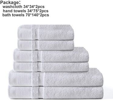 Elka 100% Katoenen Handdoek Set Bathtowel Facetowel Handtowel Zachte Bad Gezicht Handdoek Badkamer Handdoek Sets Grijs 6 Stuks wit