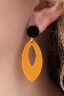 Ellips hanger oorbellen in mosterd Zwart/Geel