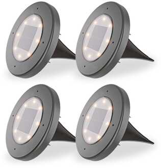 Ellis 4x Solar Grondspot - 8 LEDs - 3000K warm wit - IP65 waterdicht - Zwart