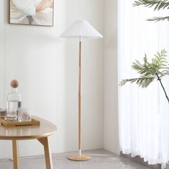 Ellorin vloerlamp, wit, hout, Ø 47,5 cm, E27 wit, licht hout