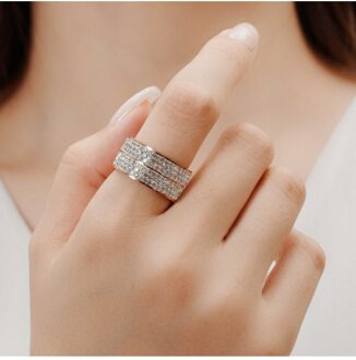 Elodie Ring - Boheems Kristal Wit en roségoud - L 1/2