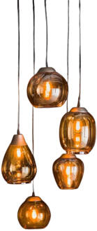 Elouise hanglamp 5L getrapt mix amber glas Goudkleurig