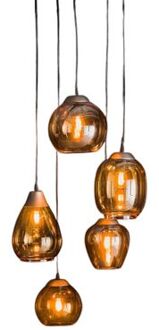 Elouise hanglamp 5L getrapt mix amber glas Goudkleurig