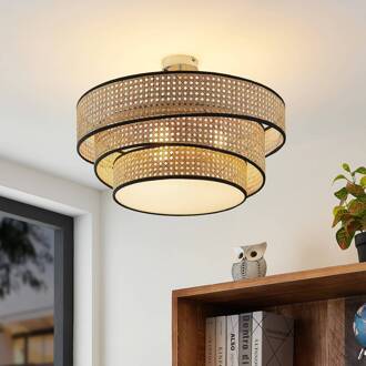 Elowen plafondlamp, Ø 56 cm, rotan, bamboe licht hout, chroom