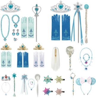 Elsa Princess Accessories Gloves Wand Crown Jewelry Set Elsa Wig Braid for Princess Dress Clothing Cosplay Dress UP