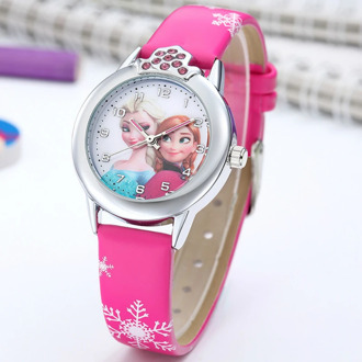 Elsa Watch Girls Princess Kids Watches Leather Strap Cute Children's Cartoon Wristwatches Gifts for Girl