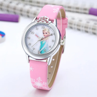 Elsa Watch Girls Princess Kids Watches Leather Strap Cute Children's Cartoon Wristwatches Gifts for Girl