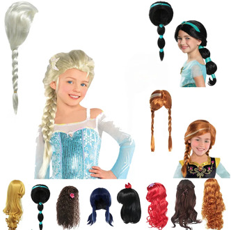 Elsa Wig Kids Girl Anna Dress Up Cosplay Hair Braid Mermaid Ariel Princess Fancy Makeup Headwear Halloween Party Accessories