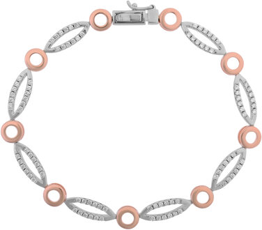 'Elsie' Dames 925 Sterling Zilveren Armband - Zilver/Roze ZA-7362 Zilver en roségoud