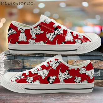 ELVISWORDS Flats Dalmatian Dog Print Red Canvas Shoes Women Leisure Vulcanized Shoes Female Animal Breathable Sneakers Footwear