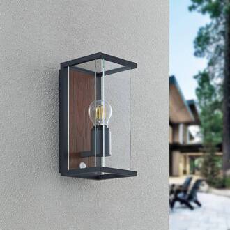 Elwin wandlamp, 1-lamp, sensor grafiet, helder, hout donker