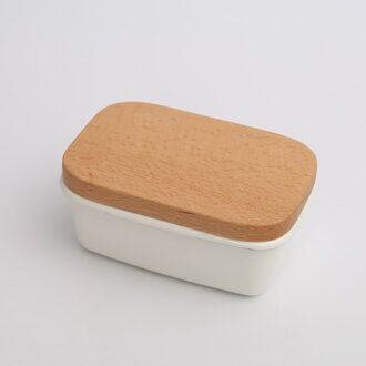 Emaille Boter Doos Schotel Fruit Behouden Opbergdoos Butter Container Met Houten Deksel Deksel Keuken Accessoires MJ1021