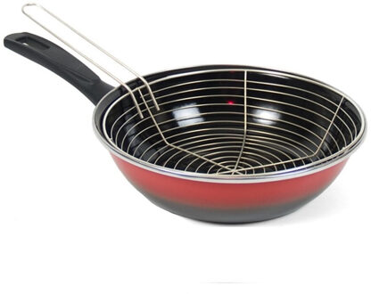 Emaille friteuse/frituurpan voor alle hittebronnen rood 26 cm - Frituurpannen