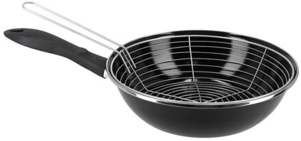 Emaille friteuse/frituurpan voor alle hittebronnen zwart 26 cm - Frituurpannen