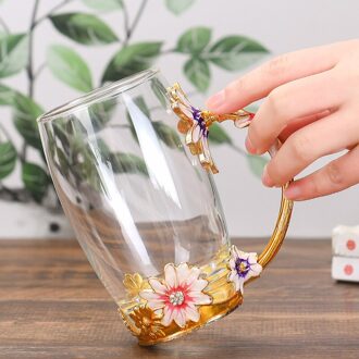 Emaille Koffie Cup Chrysant Mok Bloem Thee Drinken Glazen Bekers Met Handvat Voor Warme En Koude Dranken Met Cap Pad veeg Doek A1