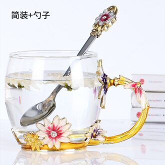 Emaille Koffie Cup Chrysant Mok Bloem Thee Drinken Glazen Bekers Met Handvat Voor Warme En Koude Dranken Met Cap Pad veeg Doek B2