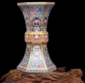 Emaille Qianlong Jaar van de Qing-dynastie Gouden Zeshoekige Vaas Antiek Porselein Collectie van Antieke Porseleinen