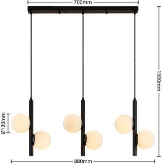 Emarin hanglamp, 6-lamps zwart, opaalwit