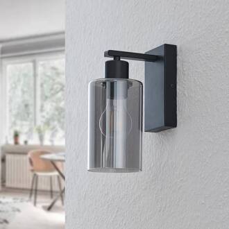 Emavi wandlamp, zwart/rookgrijs, glas, E27 zwart, rookgrijs