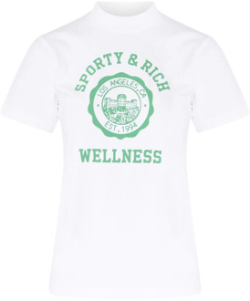 Embleem Wit T-shirt met Groen Logo Sporty & Rich , White , Dames - L,M,Xs