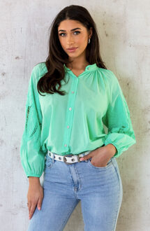 Embroidery Blouse Oversized Cotton Lime Groen