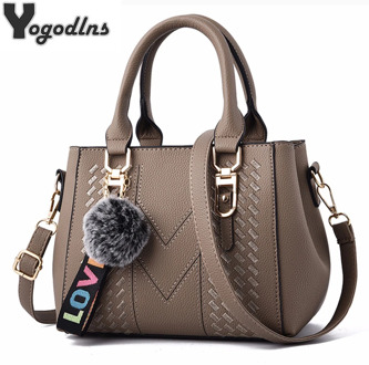 Embroidery Messenger Bags Women Leather Handbags Bags for Women 2020 Sac a Main Ladies hair ball Hand Bag