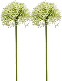 Emerald Allium/Sierui kunstbloem - 2x - losse steel - creme/groen - 62 cm - Natuurlijke uitstraling