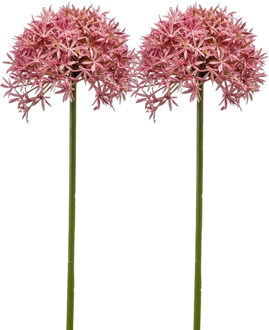Emerald Allium/Sierui kunstbloem - 2x - losse steel - roze - 62 cm - Natuurlijke uitstraling