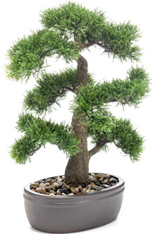 Emerald Bonsai Boompje Cedrus Atlantica Glauca Kunstplant In Ovale Kunststof Pot 45 Cm - Kunstplanten Groen