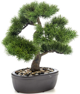 Emerald Bonsai boompje Pinus Parviflora kunstplant in ovale kunststof pot 32 cm