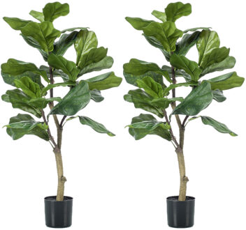 Emerald Groene kunstplant ficus Lyrata - 2x stuks - 90 cm - in pot - kunstplanten voor binnen